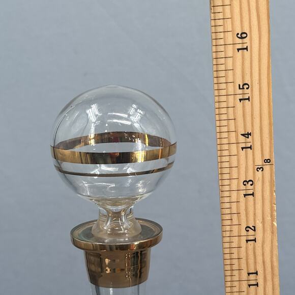 VTG Wine Decanter 15 Floral Hand Painted Romanian Crystal Gold Yellow MCM Carafe - Picture 14 of 16